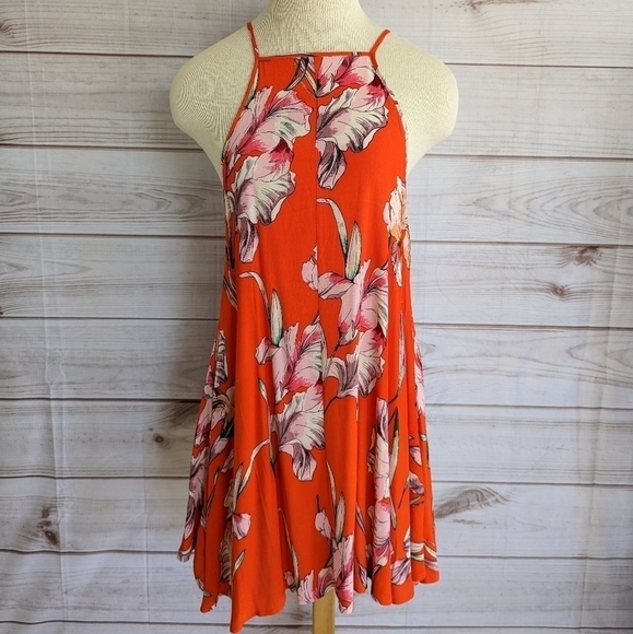 MINKPINK Tangerine Dream Orange High Neck Mini Swing Dress Size Small - Picture 3 of 10